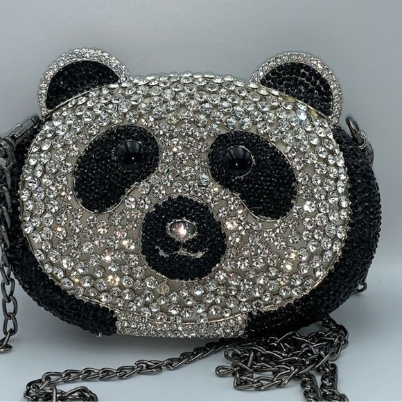 Charles Dary Black and White Panda Crossbody Bag with Beaded Design - Picture 2 of 12